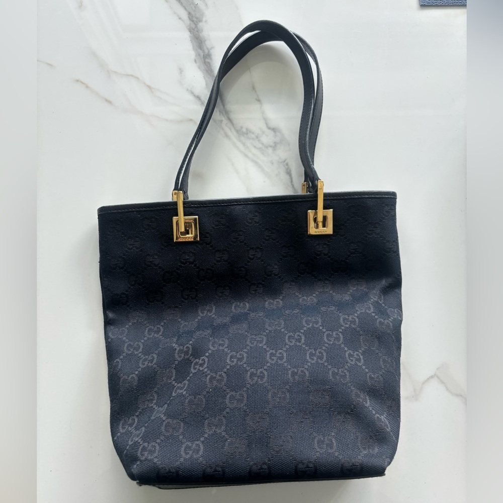 Authentic Gucci vintage black gold mini tote bag